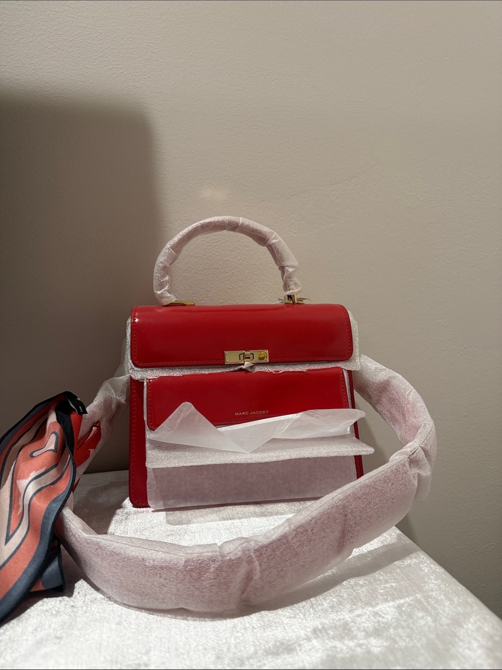 NWT Marc Jacobs Uptown
Shoulder bag in True Red w silk scarf